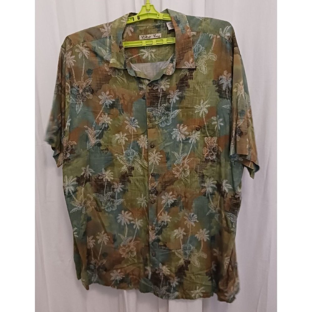 Batik Bay 3XLT Floral Button Up Green Hawaiian Shirt Mens 100% Rayon